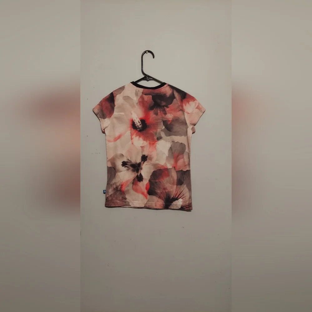Adidas Originals T Shirt Top Size Medium Black Trefoil Floral Short Sleeve
